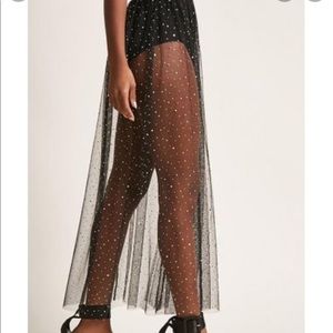 Forever 21 Sequin Sheer Mesh Maxi Black Skirt Sz L